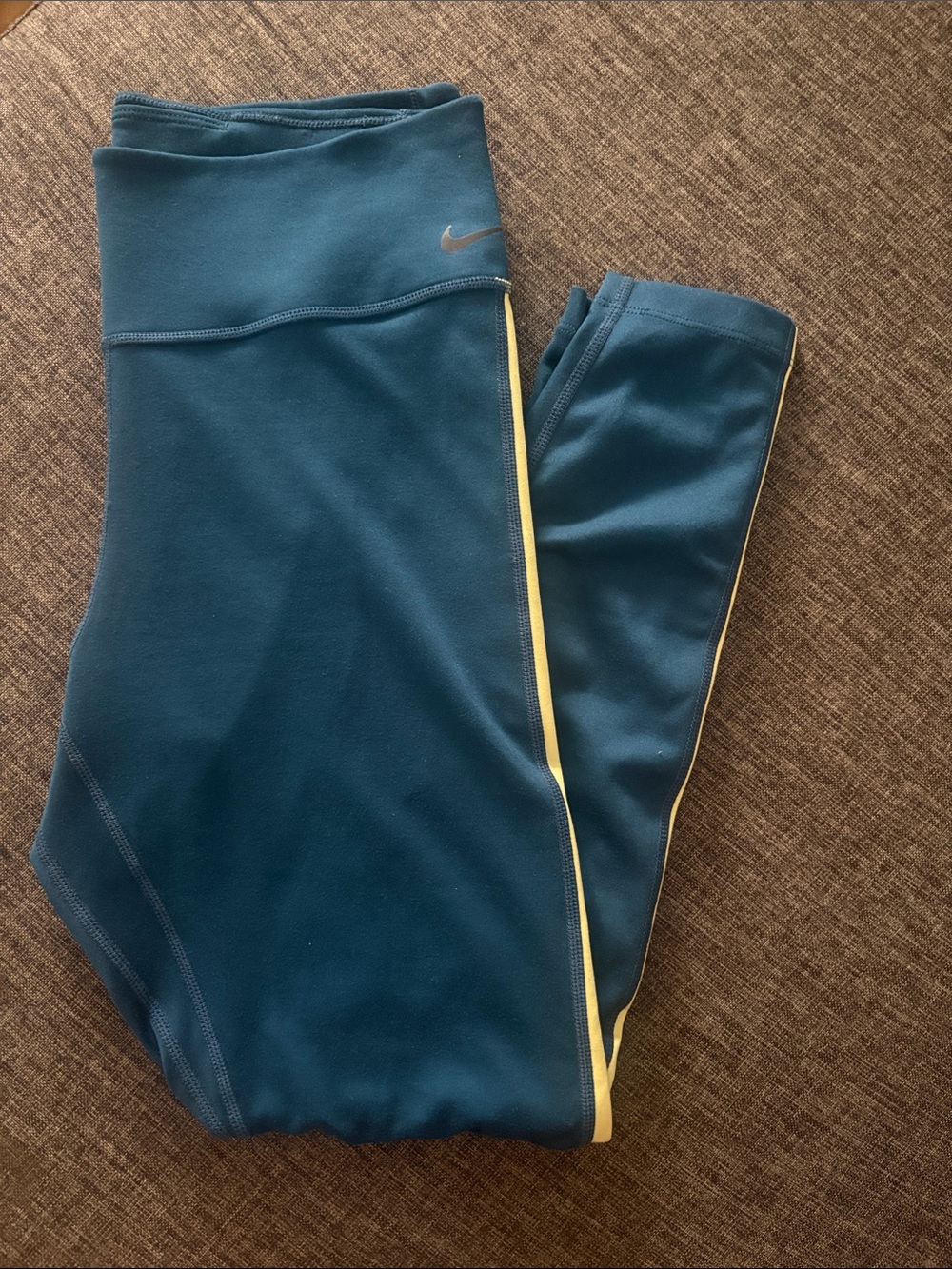 Nike Blue Active Leggings with Yellow Side Stripe